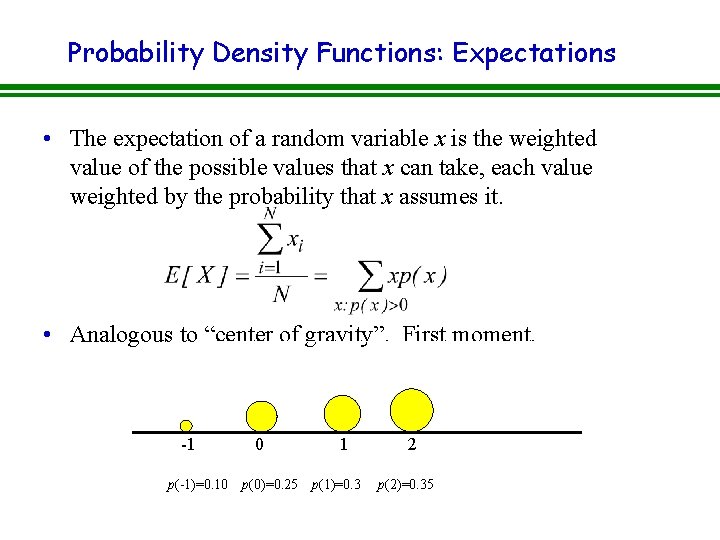 Probability Density Functions: Expectations • The expectation of a random variable x is the