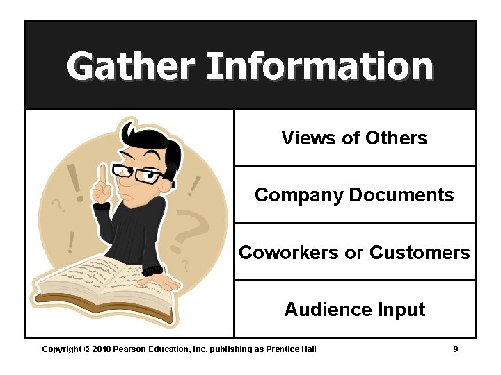 Gather Information Views of Others Company Documents Coworkers or Customers Audience Input Copyright ©