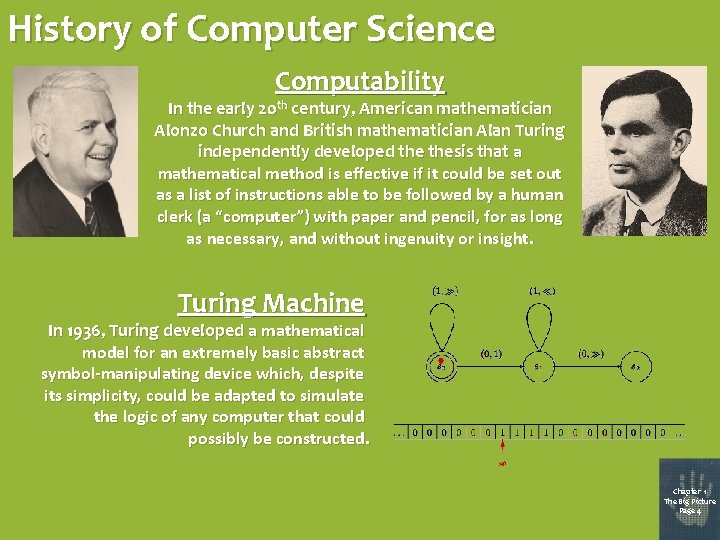 History of Computer Science Computability In the early 20 th century, American mathematician Alonzo