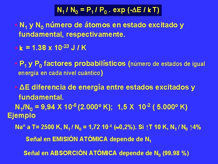 N 1 / N 0 = P 1 / P 0. exp (-DE /