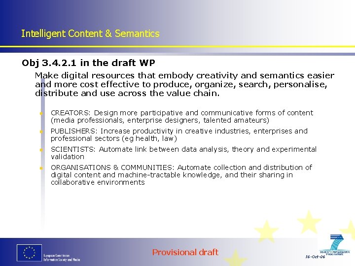 Intelligent Content & Semantics Obj 3. 4. 2. 1 in the draft WP Make