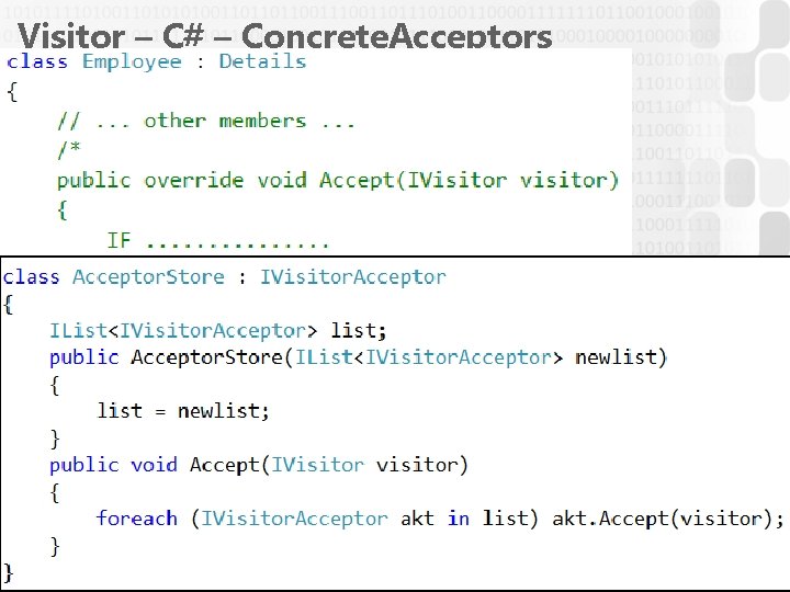 Visitor – C# – Concrete. Acceptors 20 