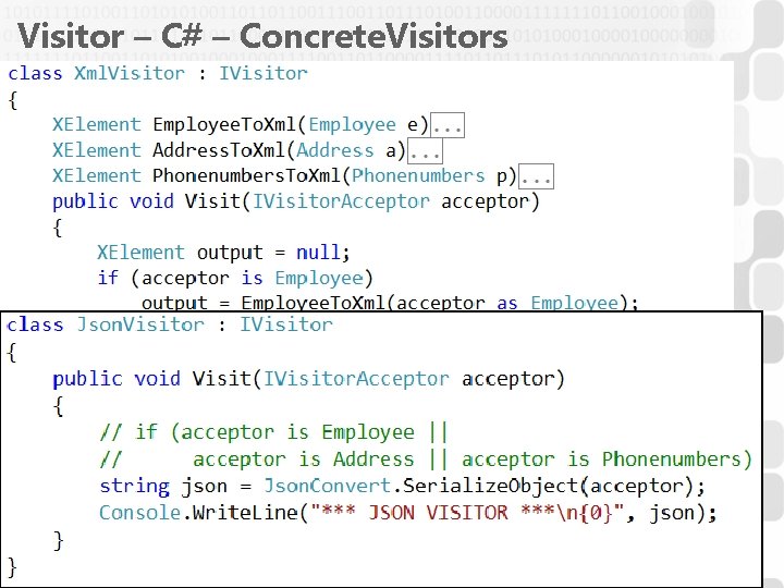 Visitor – C# – Concrete. Visitors 21 