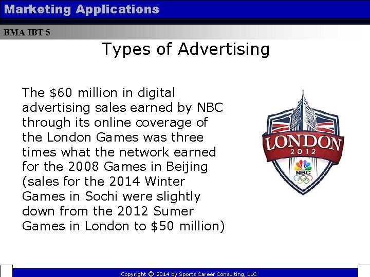 Marketing Applications BMA IBT 5 Types of Advertising The $60 million in digital advertising