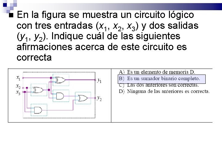  En la figura se muestra un circuito lógico con tres entradas (x 1,
