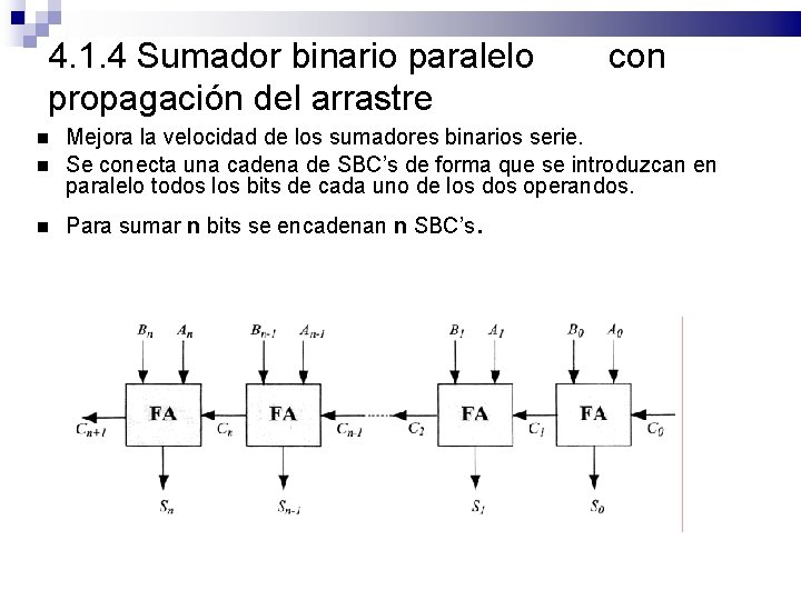 4. 1. 4 Sumador binario paralelo propagación del arrastre con Mejora la velocidad de