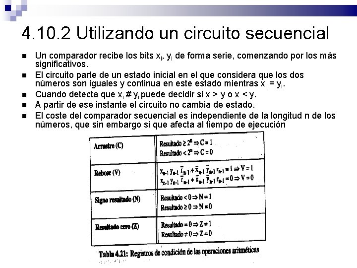 4. 10. 2 Utilizando un circuito secuencial Un comparador recibe los bits xi, yi