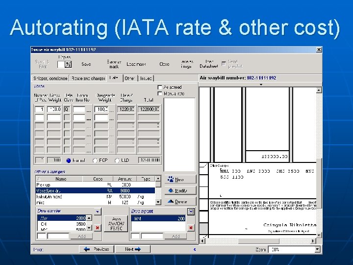 Autorating (IATA rate & other cost) 