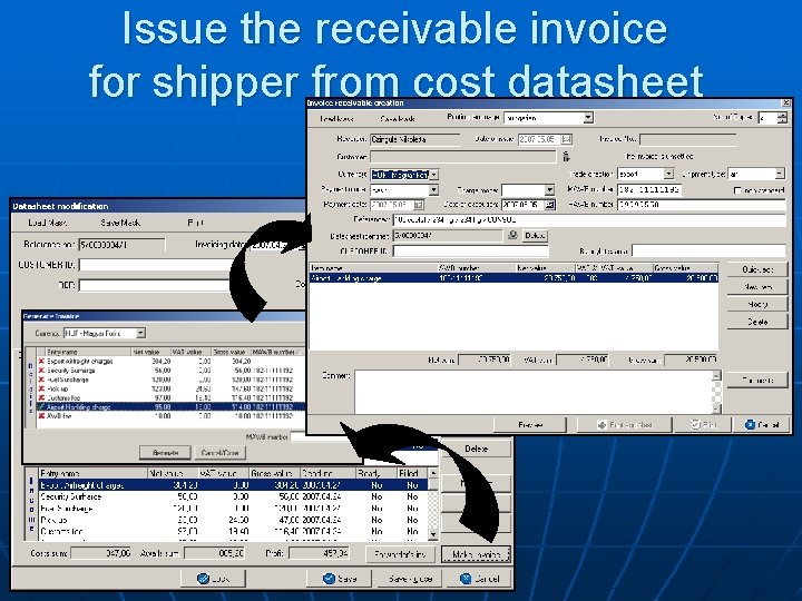 Issue the receivable invoice for shipper from cost datasheet 