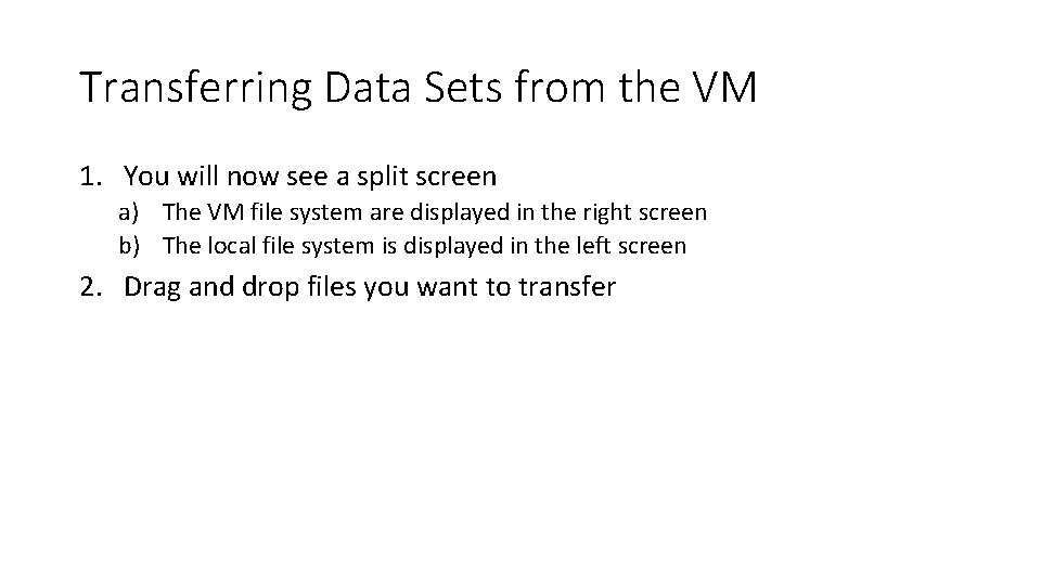 Transferring Data Sets from the VM 1. You will now see a split screen