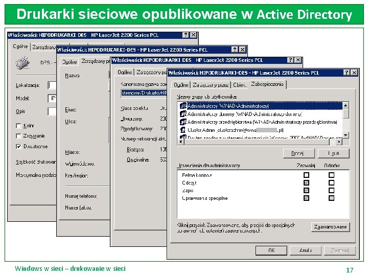 Drukarki sieciowe opublikowane w Active Directory Windows w sieci – drukowanie w sieci 17