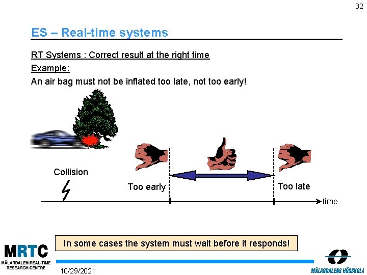 32 ES – Real-time systems RT Systems : Correct result at the right time