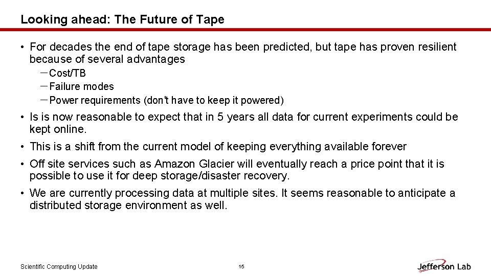 Looking ahead: The Future of Tape • For decades the end of tape storage