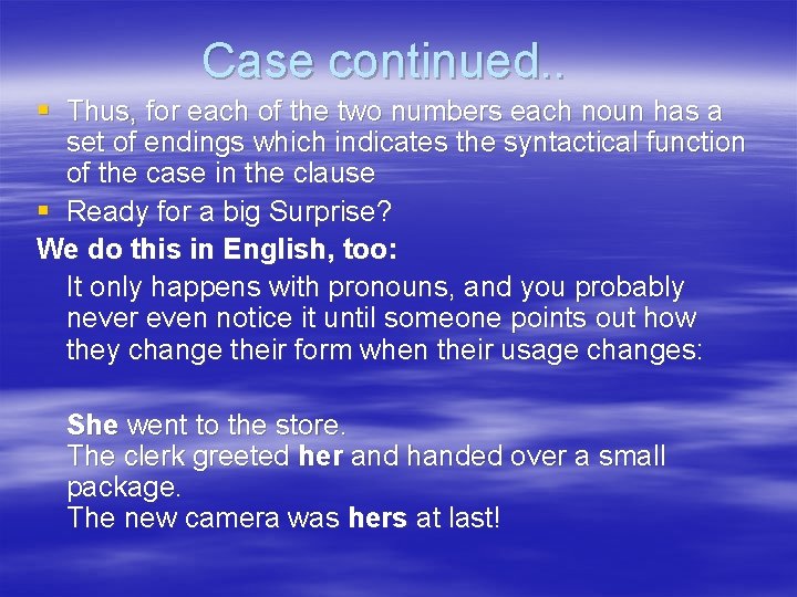 Case continued. . § Thus, for each of the two numbers each noun has