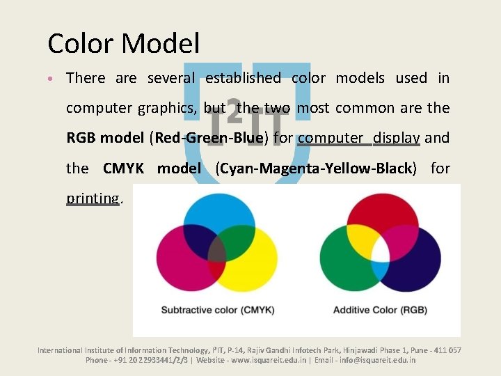 Color Model • There are several established color models used in computer graphics, but