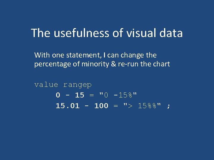 The usefulness of visual data With one statement, I can change the percentage of