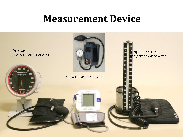 Measurement Device Aneroid sphygmomanometer Simple mercury sphygmomanometer Automated bp device 