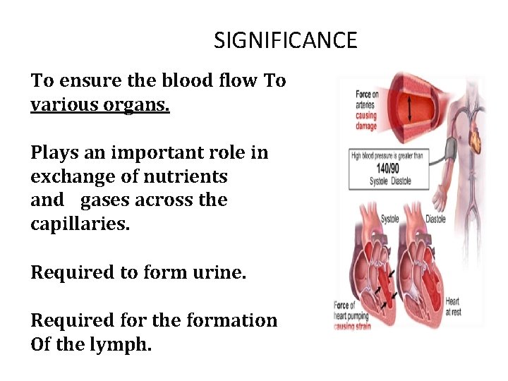 SIGNIFICANCE To ensure the blood flow To various organs. Plays an important role in