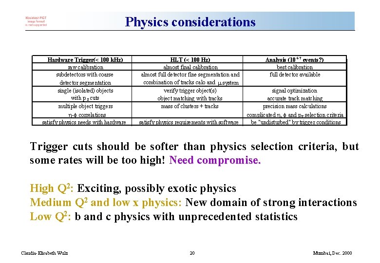 Physics considerations Hardware Trigger(< 100 k. Hz) raw calibration subdetectors with coarse detector segmentation