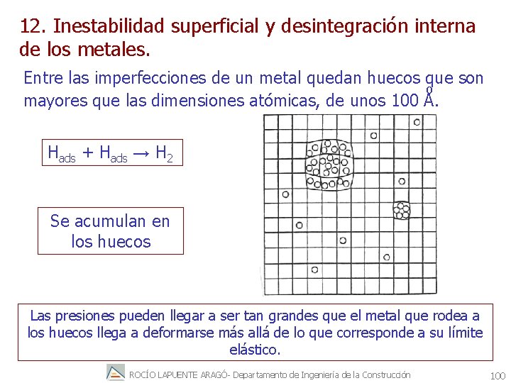 12. Inestabilidad superficial y desintegración interna de los metales. Entre las imperfecciones de un