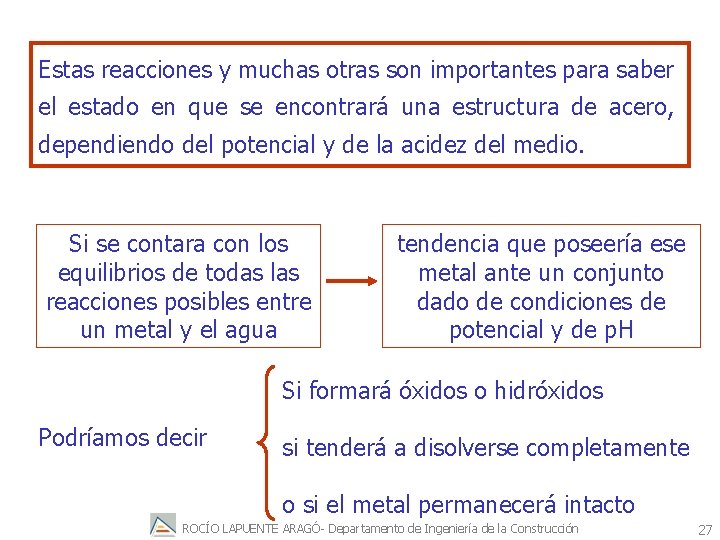 Estas reacciones y muchas otras son importantes para saber el estado en que se