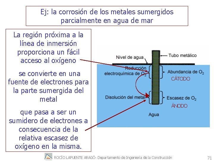 Ej: la corrosión de los metales sumergidos parcialmente en agua de mar La región