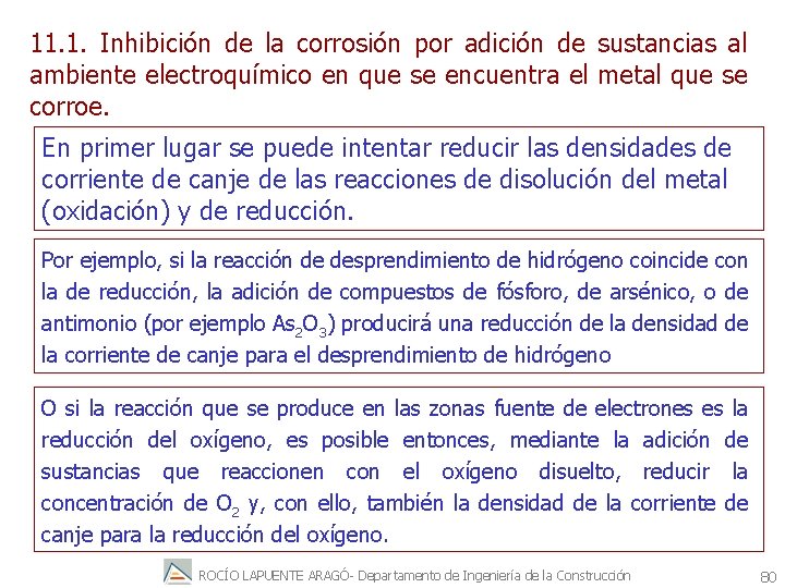 11. 1. Inhibición de la corrosión por adición de sustancias al ambiente electroquímico en