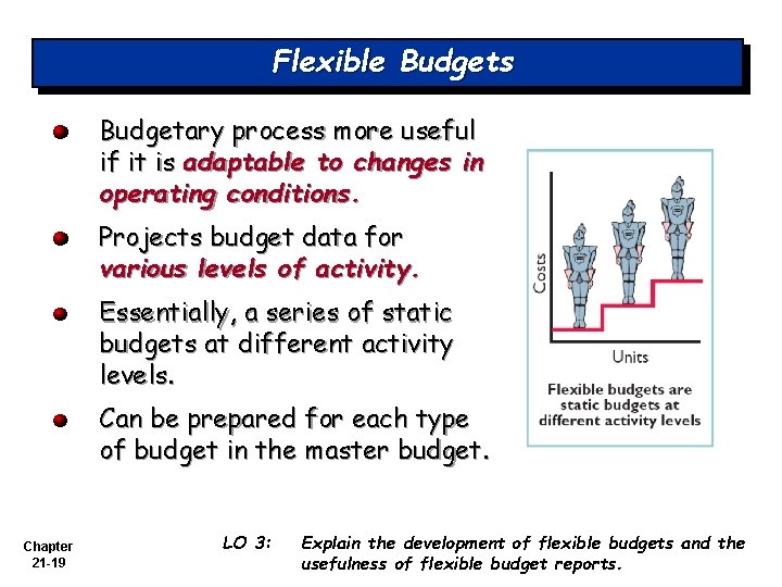 Flexible Budgets Budgetary process more useful if it is adaptable to changes in operating