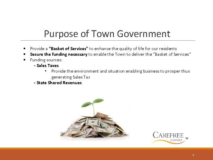 Purpose of Town Government § Provide a “Basket of Services” to enhance the quality