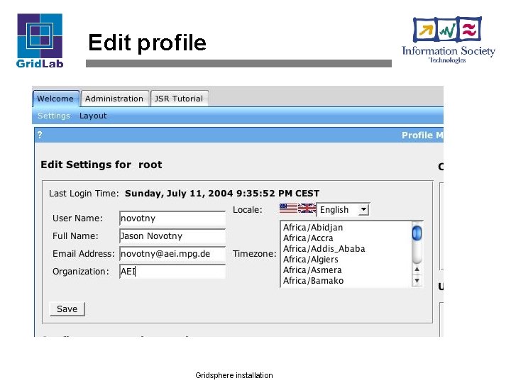 Edit profile Gridsphere installation 
