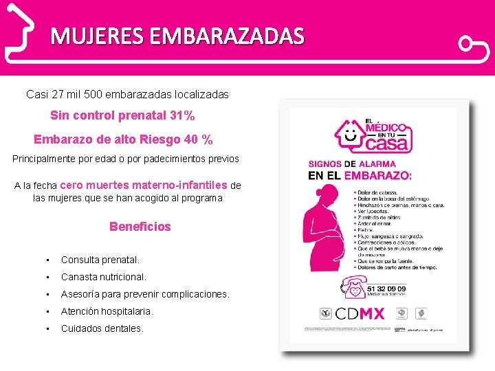 MUJERES EMBARAZADAS Casi 27 mil 500 embarazadas localizadas Sin control prenatal 31% Embarazo de