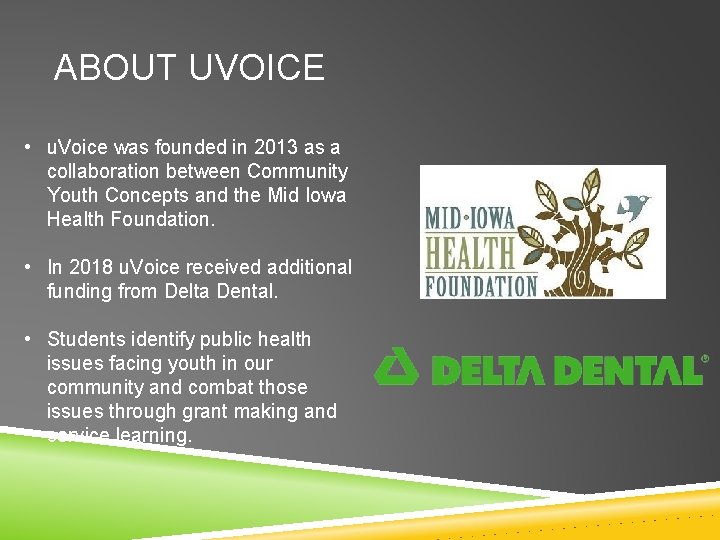 ABOUT UVOICE • u. Voice was founded in 2013 as a collaboration between Community