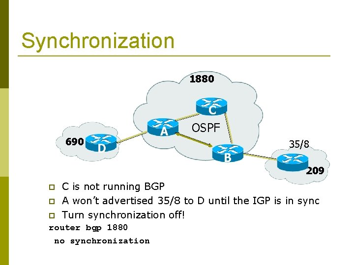 Synchronization 1880 690 A D C OSPF 35/8 B 209 C is not running