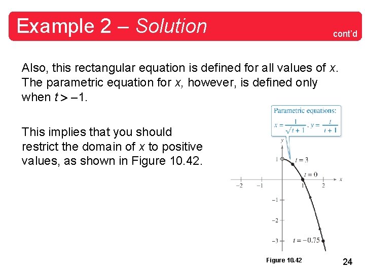 Example 2 – Solution cont’d Also, this rectangular equation is defined for all values Example 2 – Solution cont’d Also, this rectangular equation is defined for all values