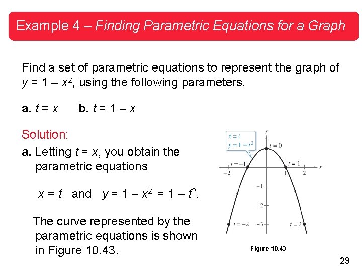 Example 4 – Finding Parametric Equations for a Graph Find a set of parametric Example 4 – Finding Parametric Equations for a Graph Find a set of parametric