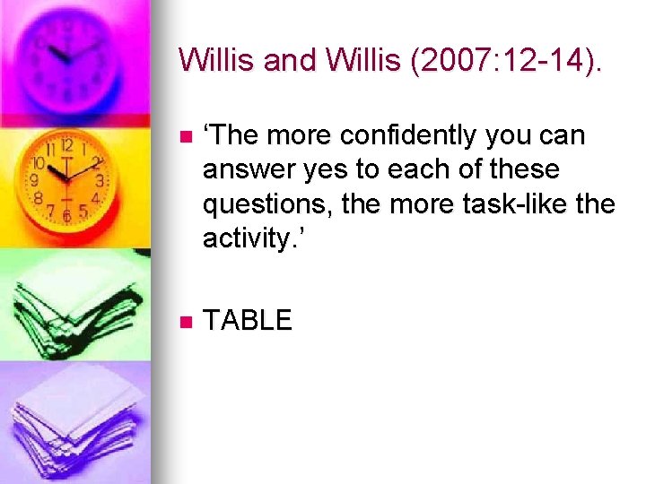 Willis and Willis (2007: 12 -14). n ‘The more confidently you can answer yes