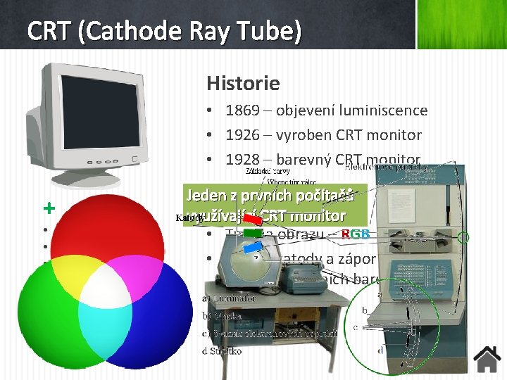 CRT (Cathode Ray Tube) Historie • 1869 – objevení luminiscence • 1926 – vyroben