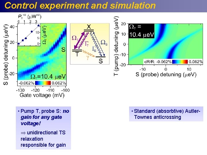 Control experiment and simulation • Pump T, probe S: no gain for any gate