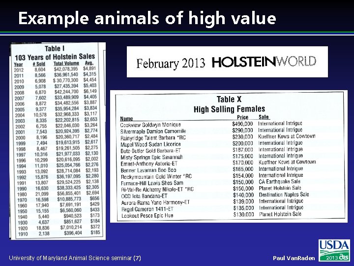 Example animals of high value University of Maryland Animal Science seminar (7) Paul Van.