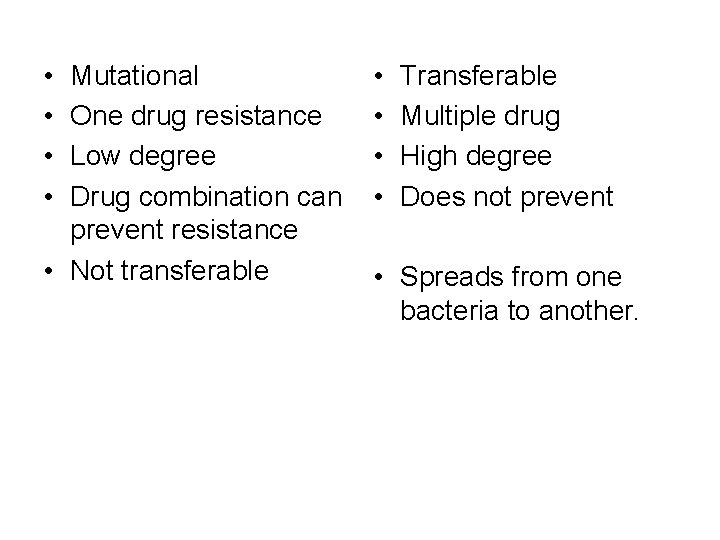  • • Mutational One drug resistance Low degree Drug combination can prevent resistance