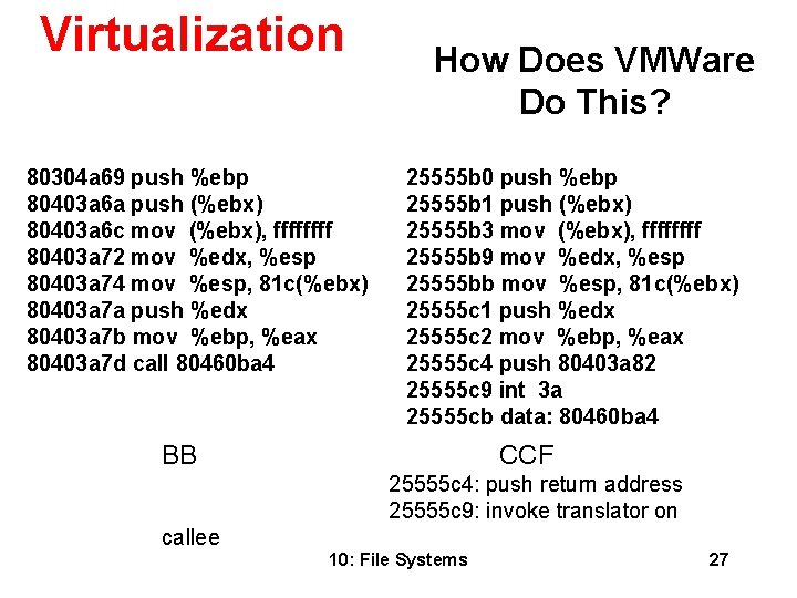 Virtualization 80304 a 69 push %ebp 80403 a 6 a push (%ebx) 80403 a
