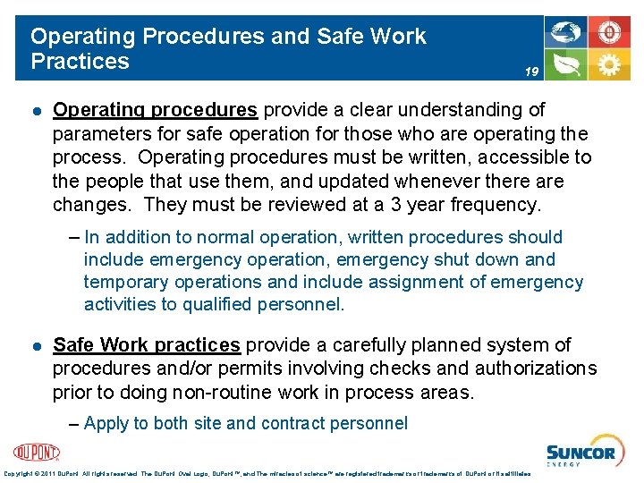 Operating Procedures and Safe Work Practices l 19 Operating procedures provide a clear understanding