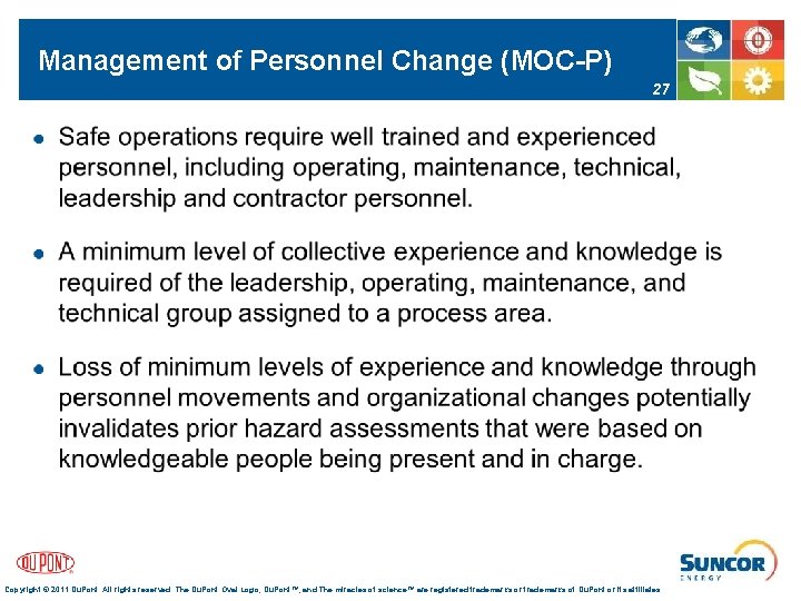 Management of Personnel Change (MOC-P) 27 Copyright © 2011 Du. Pont. All rights reserved.