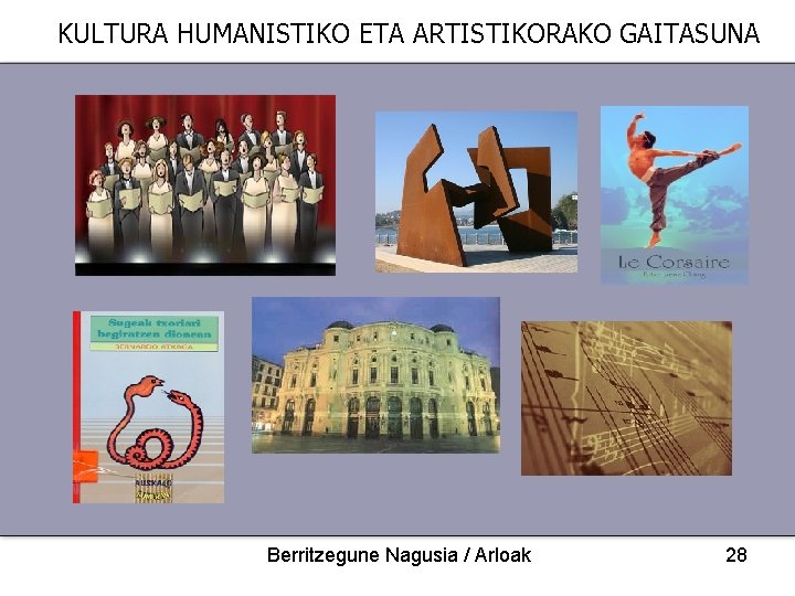 KULTURA HUMANISTIKO ETA ARTISTIKORAKO GAITASUNA Berritzegune Nagusia / Arloak 28 