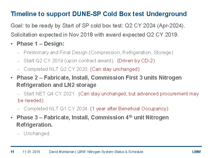 Timeline to support DUNE-SP Cold Box test Underground Goal: to be ready by Start