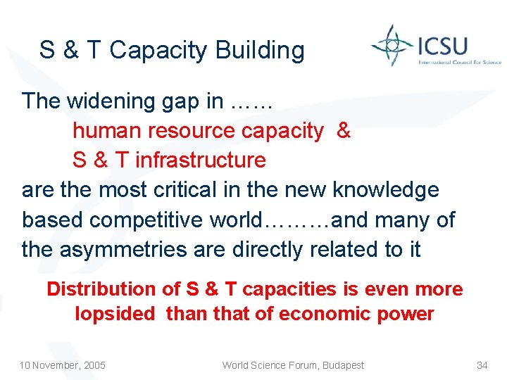 S & T Capacity Building The widening gap in …… human resource capacity &