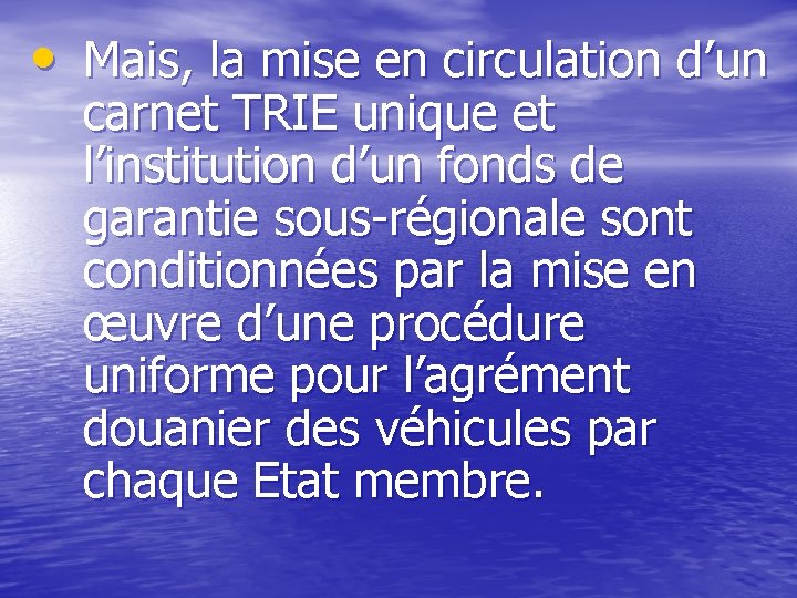  • Mais, la mise en circulation d’un carnet TRIE unique et l’institution d’un