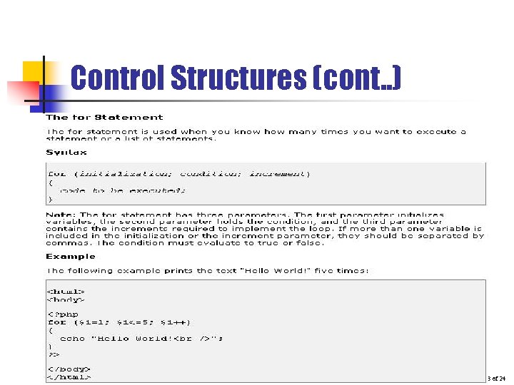 Control Structures (cont. . ) ASP Session 218 of 24 Control Structures (cont. . ) ASP Session 218 of 24