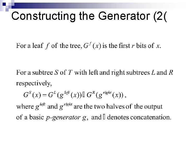 Constructing the Generator (2( 
