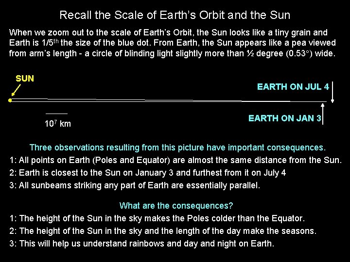 Recall the Scale of Earth’s Orbit and the Sun When we zoom out to
